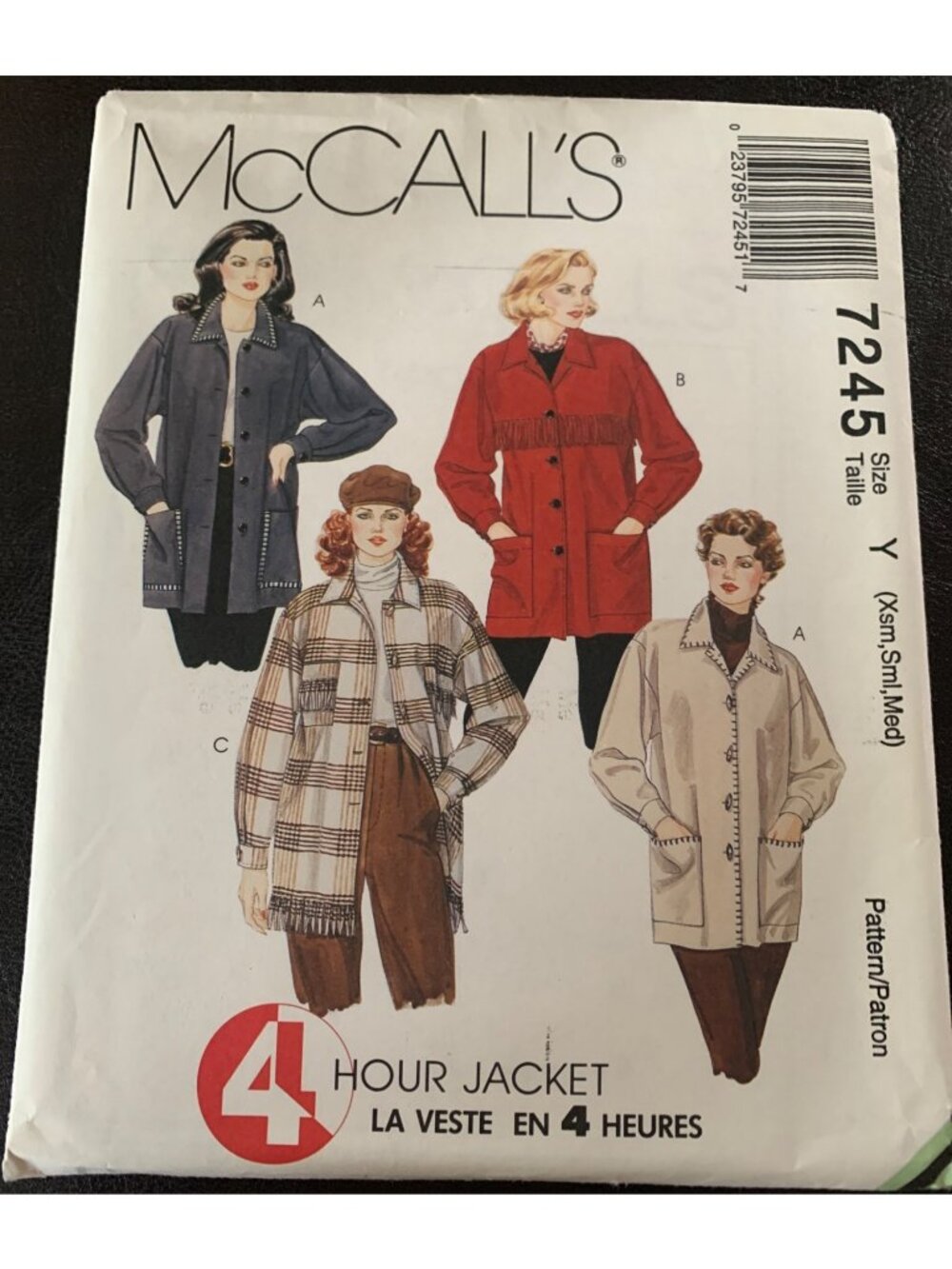 McCalls Jacket Sewing Pattern Size XSmall Small Medium 7245 Uncut 1994